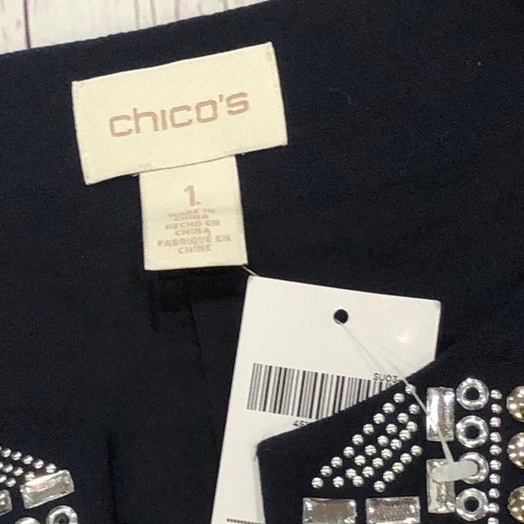 Chicos Open-Front Jacket Jeweled Linen Blazer - Picture 4 of 8